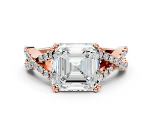 Rose gold Asscher Solitaire Twist Band with Pavé Setting and Four-Prong Setting_72