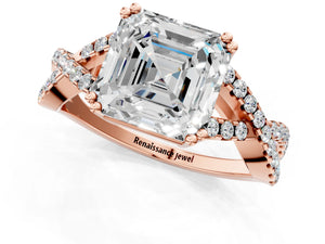 Rose gold Asscher Solitaire Twist Band with Pavé Setting and Four-Prong Setting_73