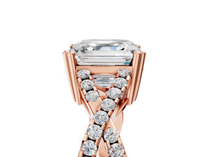 Rose gold Asscher Solitaire Twist Band with Pavé Setting and Four-Prong Setting_77
