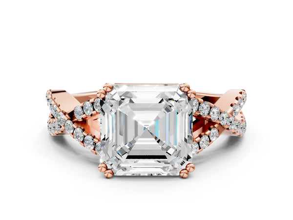 Rose gold Asscher Solitaire Twist Band with Pavé Setting and Four-Prong Setting_78