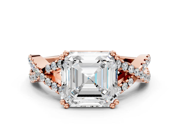 Rose gold Asscher Solitaire Twist Band with Pavé Setting and Four-Prong Setting_90
