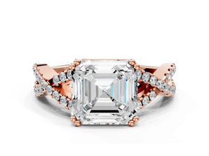 Rose gold Asscher Solitaire Twist Band with Pavé Setting and Four-Prong Setting_96