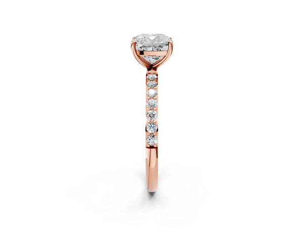 Rose gold Cushion Cut Diamond Pavé Band Solitaire Ring with Four-Prong Setting_110