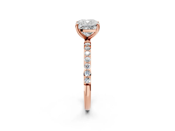 Rose gold Cushion Cut Diamond Pavé Band Solitaire Ring with Four-Prong Setting_116