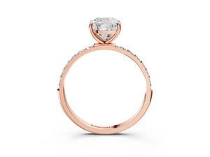 Rose gold Cushion Cut Diamond Pavé Band Solitaire Ring with Four-Prong Setting_117