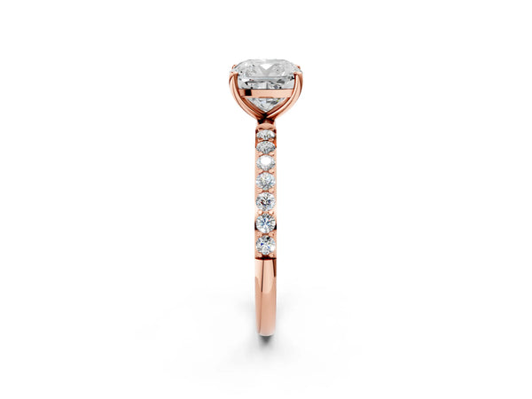 Rose gold Cushion Cut Diamond Pavé Band Solitaire Ring with Four-Prong Setting_210