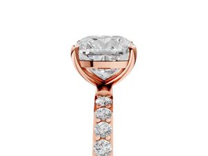 Rose gold Cushion Cut Diamond Pavé Band Solitaire Ring with Four-Prong Setting_213