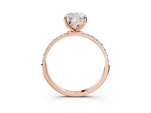 Rose gold Cushion Cut Diamond Pavé Band Solitaire Ring with Four-Prong Setting_217