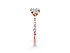 Rose gold Cushion Cut Diamond Pavé Band Solitaire Ring with Four-Prong Setting_222