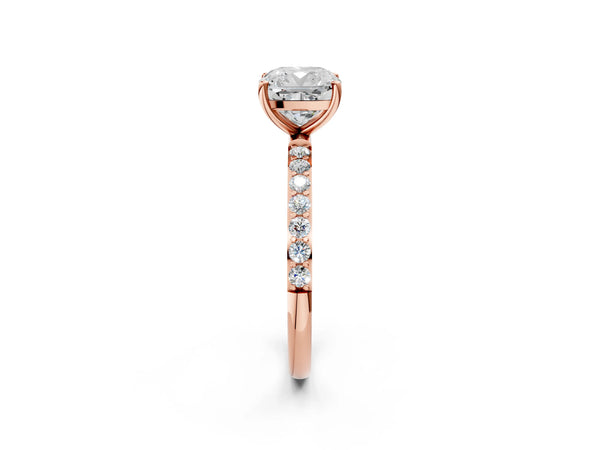 Rose gold Cushion Cut Diamond Pavé Band Solitaire Ring with Four-Prong Setting_222