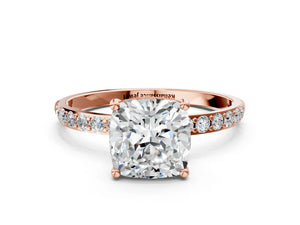 Rose gold Cushion Cut Diamond Pavé Band Solitaire Ring with Four-Prong Setting_232