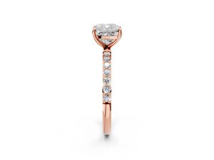 Rose gold Cushion Cut Diamond Pavé Band Solitaire Ring with Four-Prong Setting_234