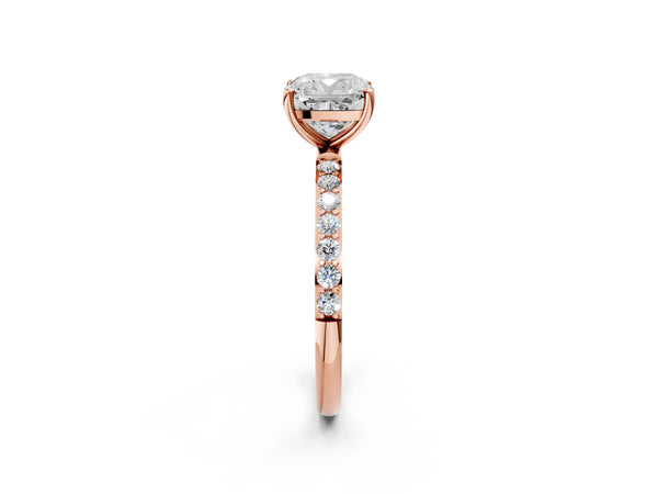 Rose gold Cushion Cut Diamond Pavé Band Solitaire Ring with Four-Prong Setting_240