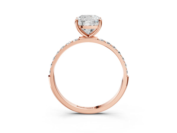 Rose gold Cushion Cut Diamond Pavé Band Solitaire Ring with Four-Prong Setting_241