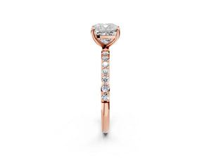 Rose gold Cushion Cut Diamond Pavé Band Solitaire Ring with Four-Prong Setting_252