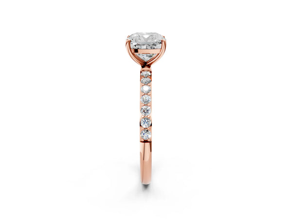 Rose gold Cushion Cut Diamond Pavé Band Solitaire Ring with Four-Prong Setting_258