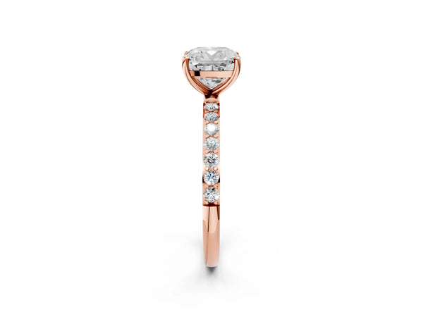 Rose gold Cushion Cut Diamond Pavé Band Solitaire Ring with Four-Prong Setting_264
