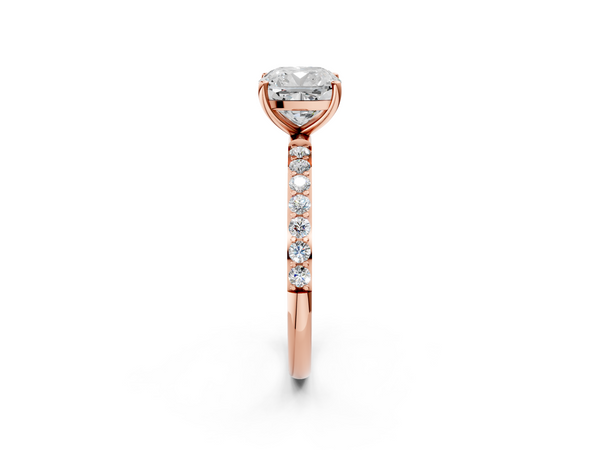 Rose gold Cushion Cut Diamond Pavé Band Solitaire Ring with Four-Prong Setting_26