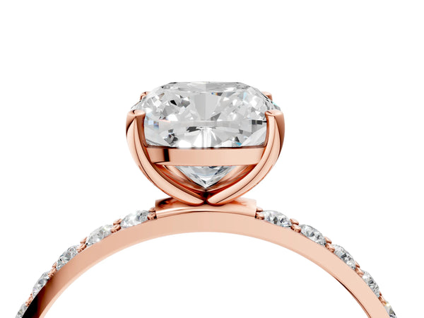 Rose gold Cushion Cut Diamond Pavé Band Solitaire Ring with Four-Prong Setting_272