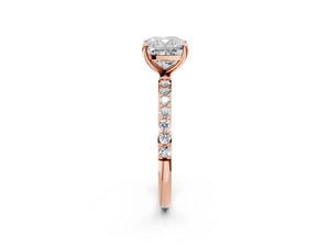 Rose gold Cushion Cut Diamond Pavé Band Solitaire Ring with Four-Prong Setting_276