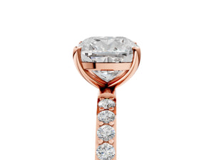 Rose gold Cushion Cut Diamond Pavé Band Solitaire Ring with Four-Prong Setting_285