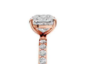 Rose gold Cushion Cut Diamond Pavé Band Solitaire Ring with Four-Prong Setting_291