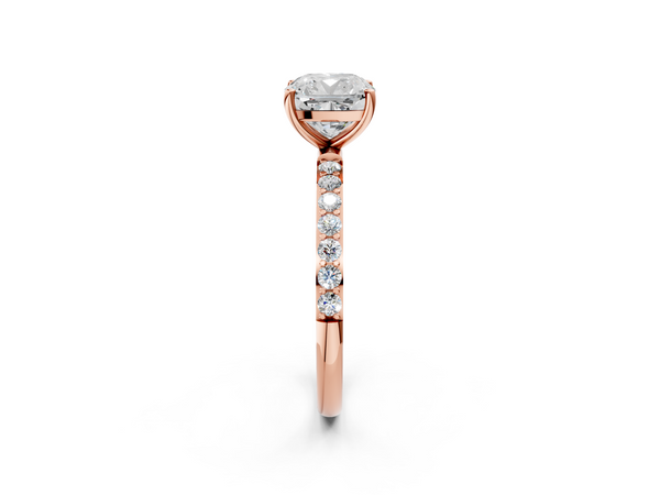 Rose gold Cushion Cut Diamond Pavé Band Solitaire Ring with Four-Prong Setting_32