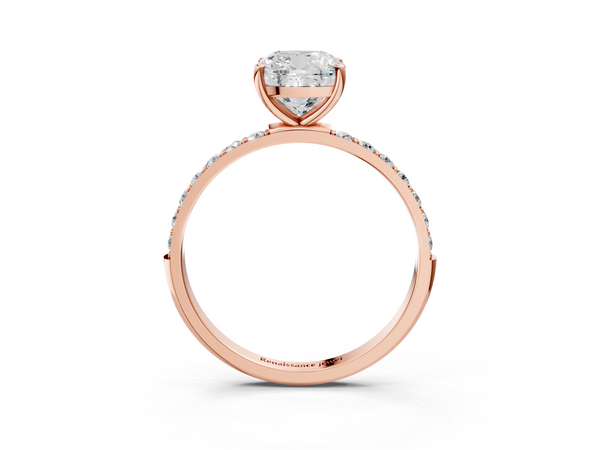 Rose gold Cushion Cut Diamond Pavé Band Solitaire Ring with Four-Prong Setting_33