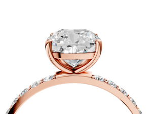 Rose gold Cushion Cut Diamond Pavé Band Solitaire Ring with Four-Prong Setting_34