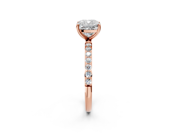 Rose gold Cushion Cut Diamond Pavé Band Solitaire Ring with Four-Prong Setting_38