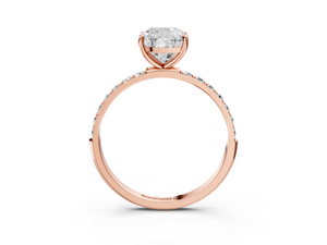 Rose gold Cushion Cut Diamond Pavé Band Solitaire Ring with Four-Prong Setting_3