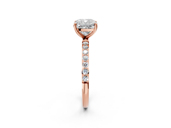 Rose gold Cushion Cut Diamond Pavé Band Solitaire Ring with Four-Prong Setting_56