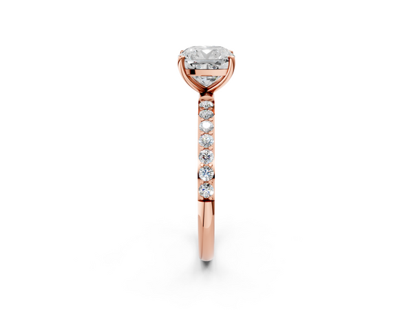 Rose gold Cushion Cut Diamond Pavé Band Solitaire Ring with Four-Prong Setting_86