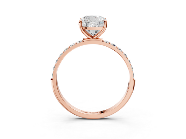 Rose gold Cushion Cut Diamond Pavé Band Solitaire Ring with Four-Prong Setting_93