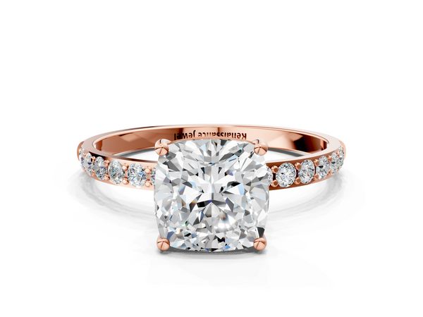 Rose gold Cushion Cut Diamond Pavé Band Solitaire Ring with Four-Prong Setting_96