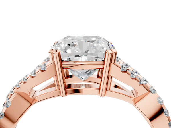 Rose gold Cushion Solitaire Twist Band with Pavé Setting and Four-Prong Setting_16