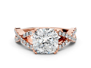 Rose gold Cushion Solitaire Twist Band with Pavé Setting and Four-Prong Setting_30