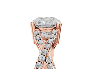 Rose gold Cushion Solitaire Twist Band with Pavé Setting and Four-Prong Setting_35