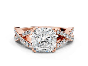 Rose gold Cushion Solitaire Twist Band with Pavé Setting and Four-Prong Setting_54