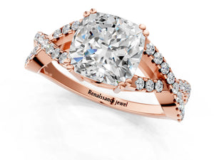 Rose gold Cushion Solitaire Twist Band with Pavé Setting and Four-Prong Setting_55