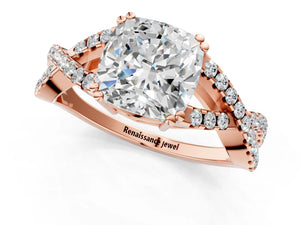 Rose gold Cushion Solitaire Twist Band with Pavé Setting and Four-Prong Setting_67