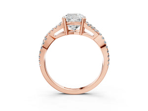 Rose gold Cushion Solitaire Twist Band with Pavé Setting and Four-Prong Setting_69