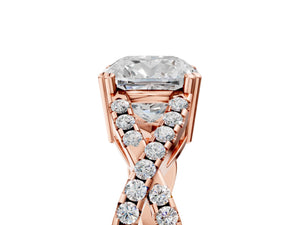 Rose gold Cushion Solitaire Twist Band with Pavé Setting and Four-Prong Setting_77