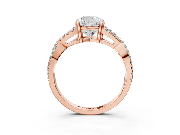 Rose gold Cushion Solitaire Twist Band with Pavé Setting and Four-Prong Setting_81