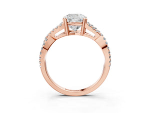 Rose gold Cushion Solitaire Twist Band with Pavé Setting and Four-Prong Setting_87