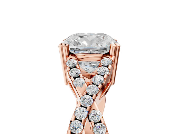 Rose gold Cushion Solitaire Twist Band with Pavé Setting and Four-Prong Setting_89