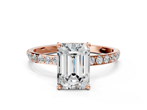 Rose gold Emerald Cut Diamond Pavé Band Solitaire Ring with Four-Prong Setting_102