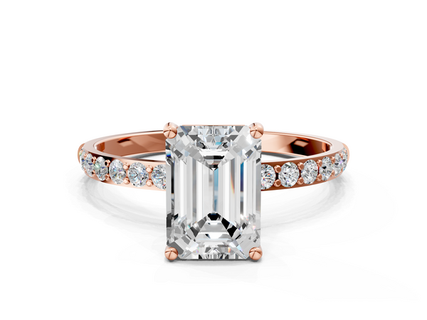 Rose gold Emerald Cut Diamond Pavé Band Solitaire Ring with Four-Prong Setting_102