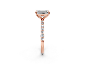 Rose gold Emerald Cut Diamond Pavé Band Solitaire Ring with Four-Prong Setting_20
