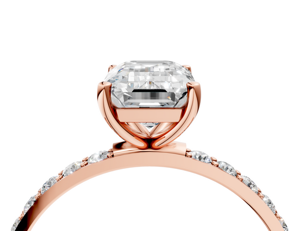 Rose gold Emerald Cut Diamond Pavé Band Solitaire Ring with Four-Prong Setting_22